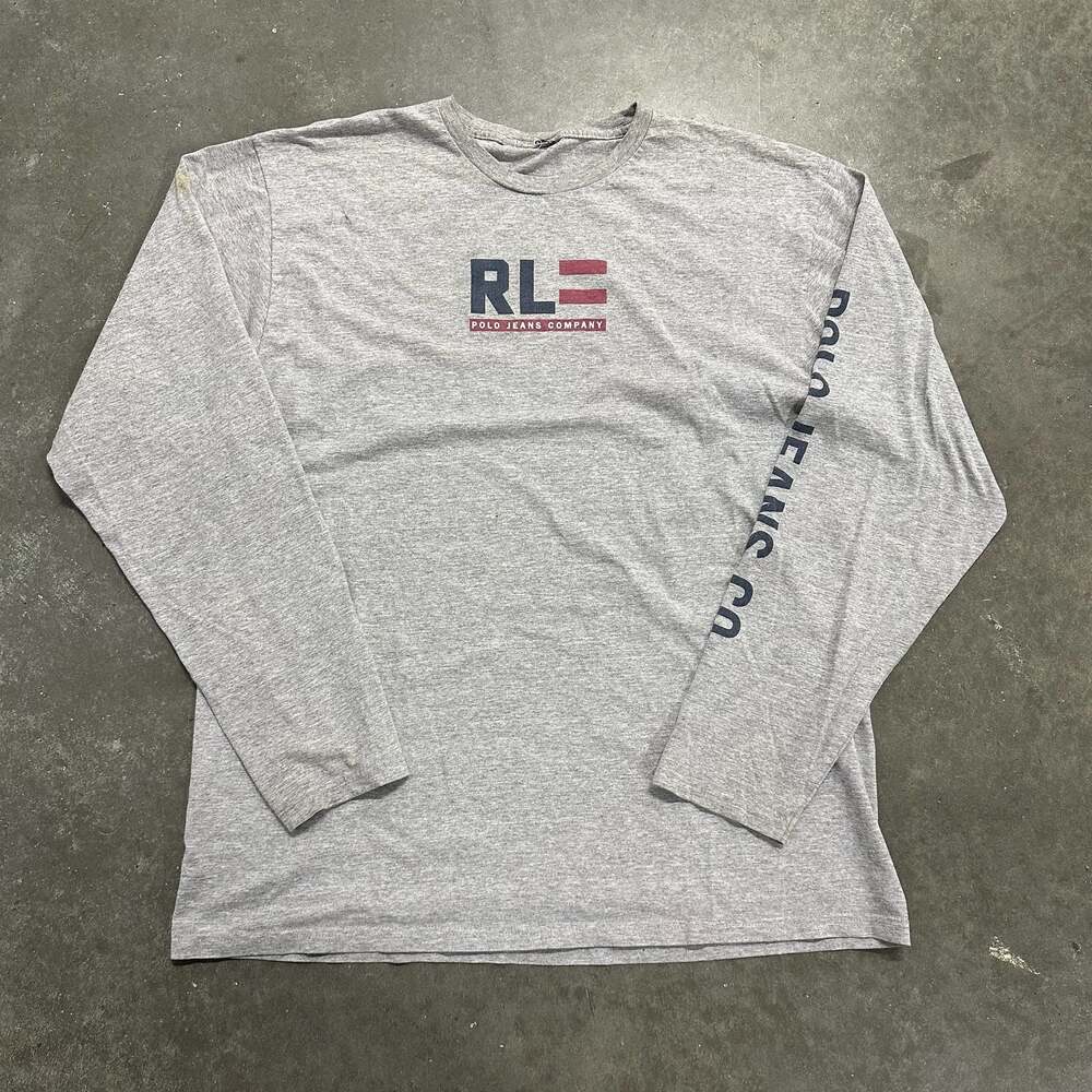 Vintage Ralph Lauren Polo Jeans Co. Gray Long Sleeve T-Shirt Sleeve Spellout